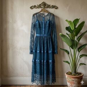 Blugirl Folies Blumarine Lace Tulle Midi Dress 8 NWT